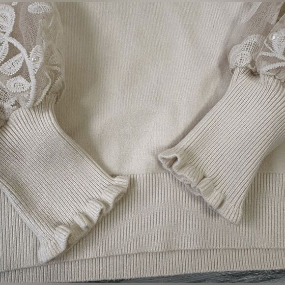 SIANI CRÈME SWEATER LACE, BEADED BALLOON SLEEVES - Size MED- NWT - Picture 14 of 15